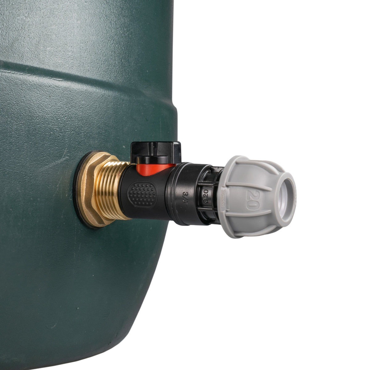 Water Butt Brass Kit 1in with In-Line Valve + 20mm MDPE for Brass Water Fitting